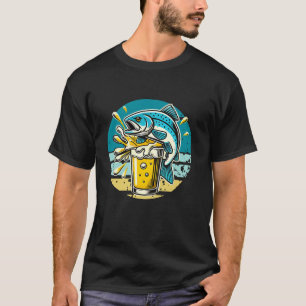 T-shirt Poisson Sauter De La Bière Drôle Pêcheur Pêcheur P