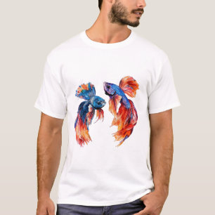 T-shirt Poisson Siamais, Jumeaux, Aquarelle, OEuvre murale