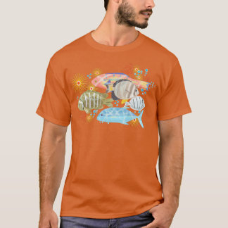 T-shirt Poisson tropical hawaïen sur bleu Turquoise