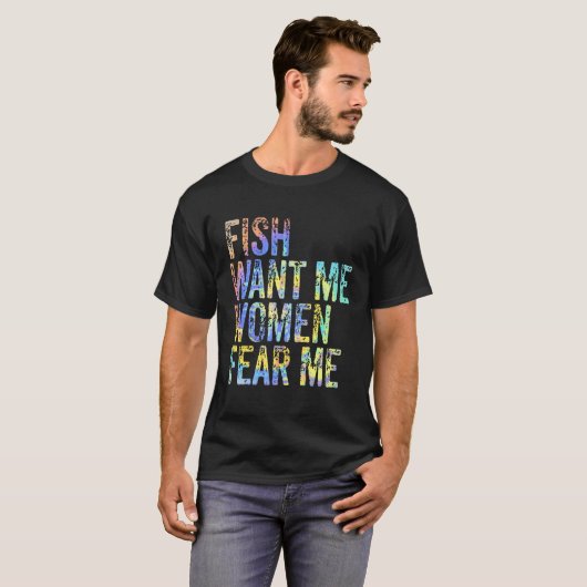 T-shirt Poisson veut moi femmes peur moi Retro pêche Vinta (Devant entier)