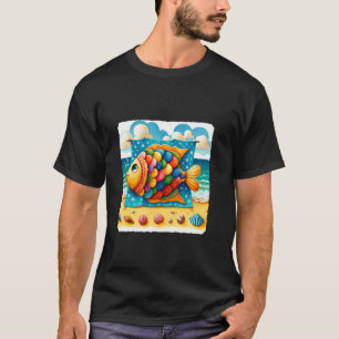 T-shirt Poissons Colorés Avec Coquillages Sur Une Plage Sa