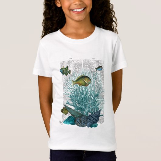 T-Shirt Poissons, coquillages bleus et coraux (Devant)