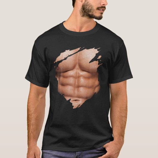 T-shirt Poitrine Six Pack Muscles Abs Bodybuilder (Devant)