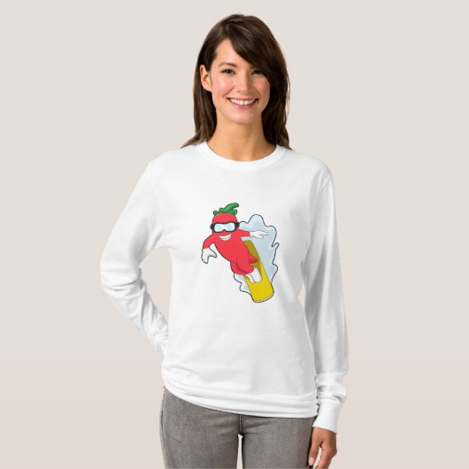 T-shirt Poivron au snowboard avec snowboard (Devant entier)
