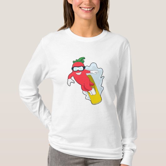T-shirt Poivron au snowboard avec snowboard (Devant)