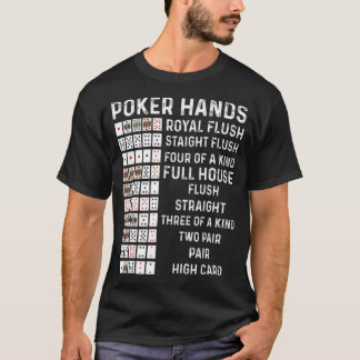 T-shirt Poker Hands Cheat Sheet Card Casino Games Funny Pl