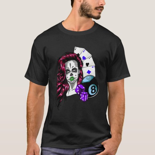 T-shirt Poker Lady Gambling Rolling Dice visage crâne (Devant)