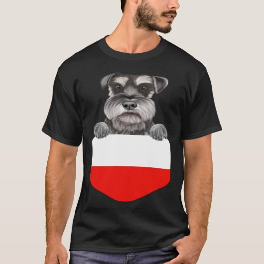 T-shirt Poland Flag Miniature Schnauzer Dog In Pocket (Devant)