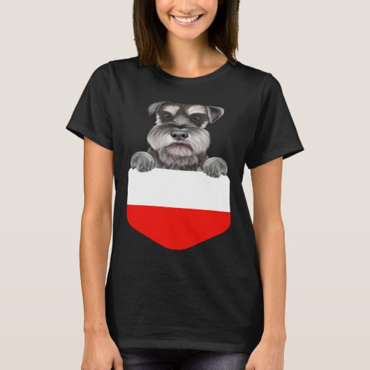 T-shirt Poland Flag Miniature Schnauzer Dog In Pocket (Devant)