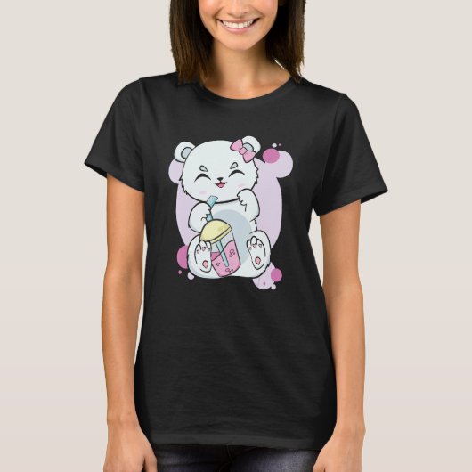 T-shirt Polar Bear Drinking Boba Flavor With Black Milk Te (Devant)