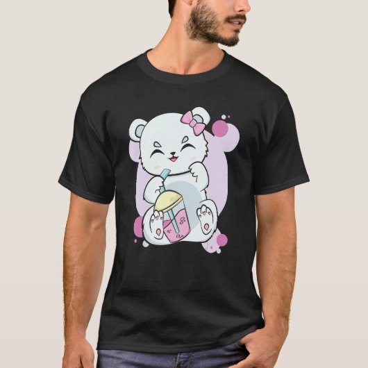 T-shirt Polar Bear Drinking Boba Flavor With Black Milk Te (Devant)