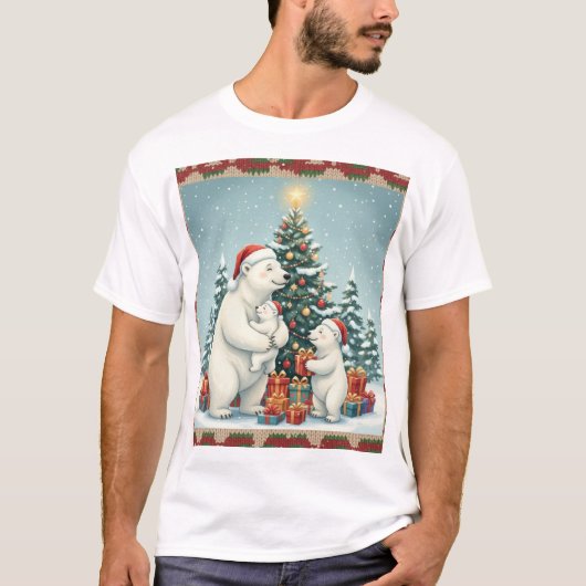 T-shirt Polar Bear Family Christmas Celebration (Devant)