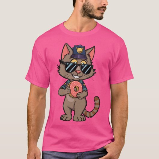 T-shirt Police Cat - 90s Cartoon Donut Cop (Devant)