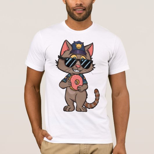 T-shirt Police Cat - 90s Cartoon Donut Cop (Devant)