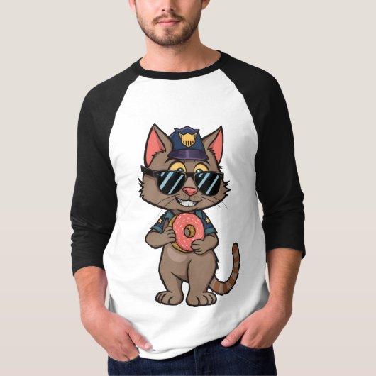 T-shirt Police Cat - 90s Cartoon Donut Cop (Devant)