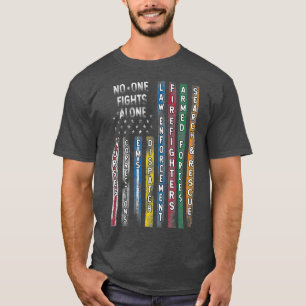 T-shirt Police du drapeau des premiers intervenants Pompie