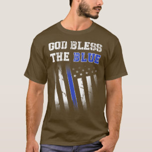 T-shirt Police Ligne Bleue Mince, Dieu Béni Le Bleu Imprim