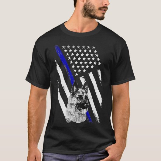 T-shirt Police mince Ligne bleue Drapeau K 9 Unité Chien A (Devant)