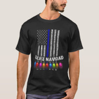 Police Navidad Tee Mince Ligne Bleue Drapeau Verti