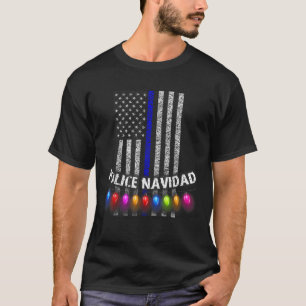 T-shirt Police Navidad Tee Mince Ligne Bleue Drapeau Verti
