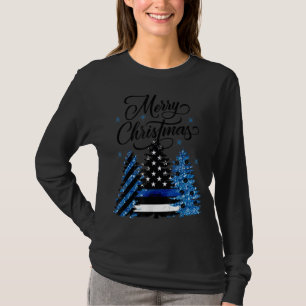 T-shirt Police Officier Ligne Bleue Mince Drapeau Arbre de
