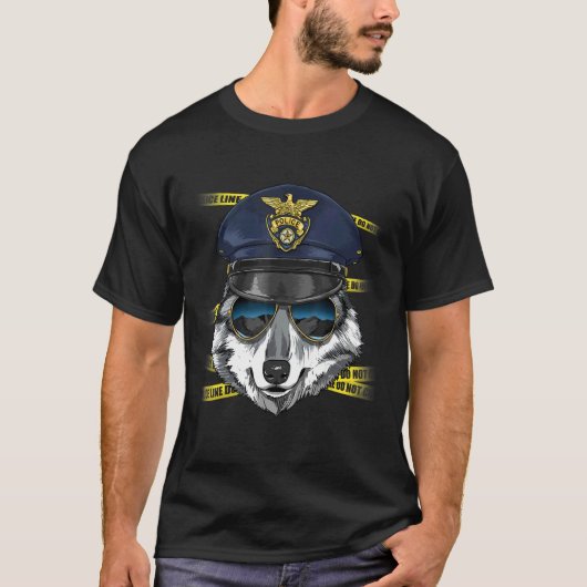 T-shirt Police Officier Wolf PD Cop Crime Scène Wild (Devant)