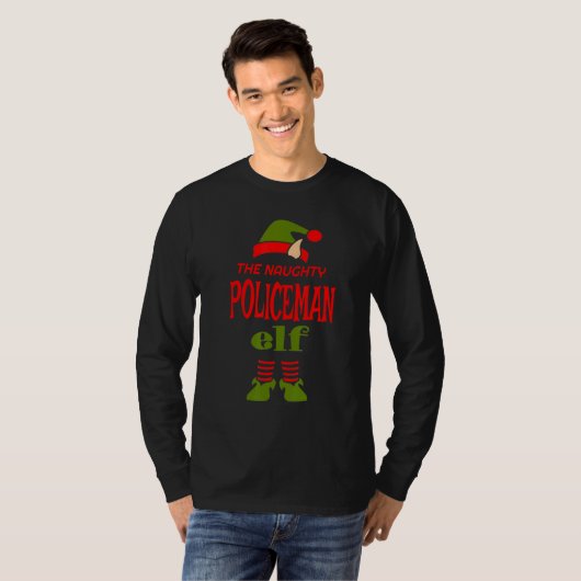 T-shirt Policeman Elf Naughty Christmas Matching Pajama Pa (Devant entier)
