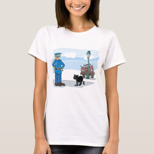 T-shirt Policier Et Chat Noir (Devant)