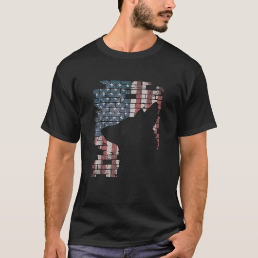 T-shirt Policier K9 Chien Shep PD Drapeau américain Silhou (Devant)