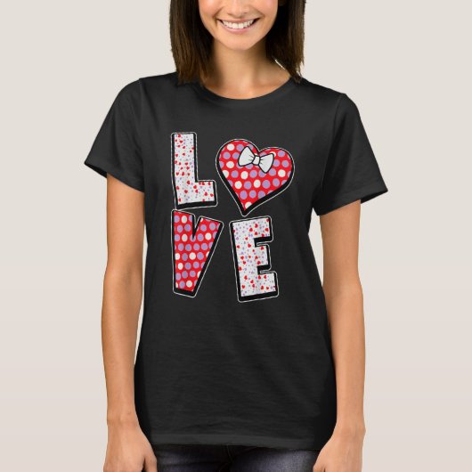 T-shirt Polka Dot Love Heart Bow Tie Valentine's Day For (Devant)