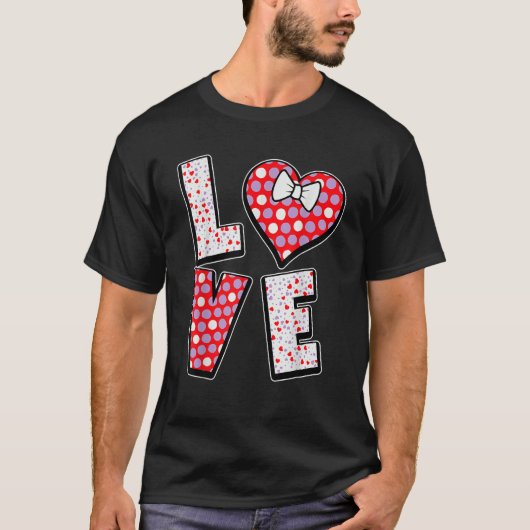 T-shirt Polka Dot Love Heart Bow Tie Valentine's Day For (Devant)