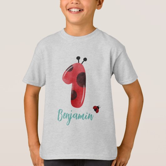 T-shirt Polka rouge mignon point Ladybug 1er anniversaire  (Devant)