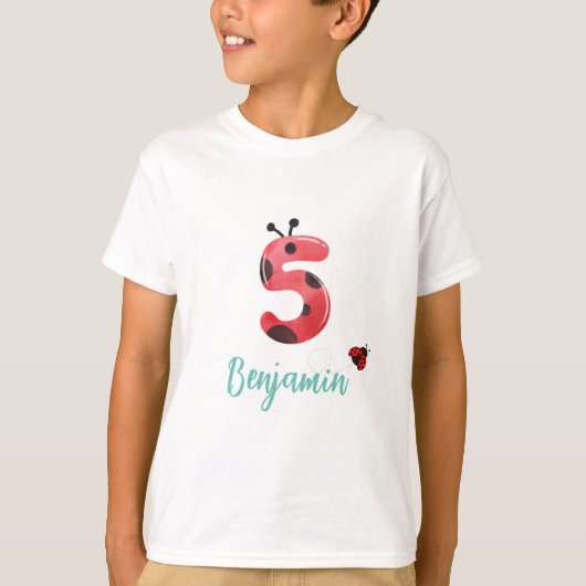 T-shirt Polka rouge mignon point Ladybug 5ème anniversaire (Devant)