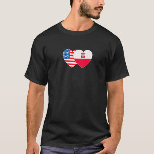 T-shirt Pologne et USA Drapeau double coeur pour Polonais