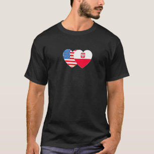 T-shirt Pologne et USA Drapeau double coeur pour Polonais
