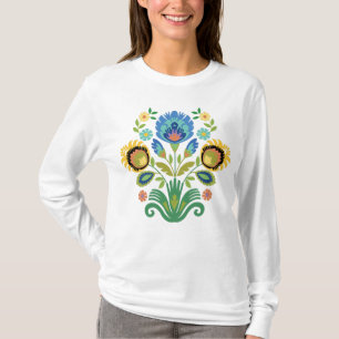 T-shirt Polonais Floral Azure Blue Papercut Design