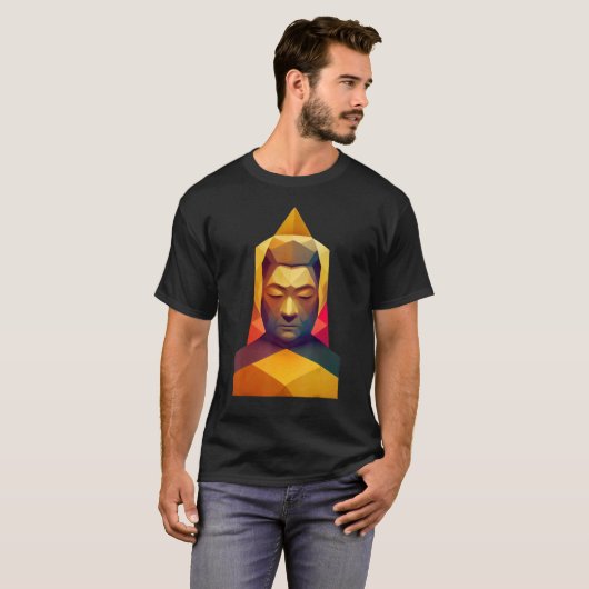 T-shirt Polygon Buddha Head Low Poly Buddhist (Devant entier)