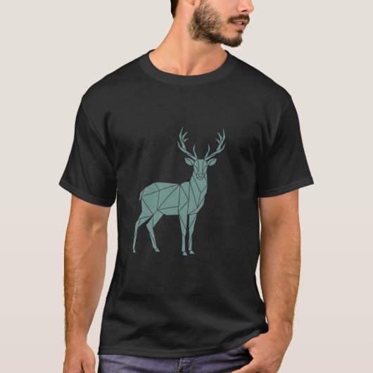 T-shirt Polygonal Stag – Teal Geometry in Motion (Devant)