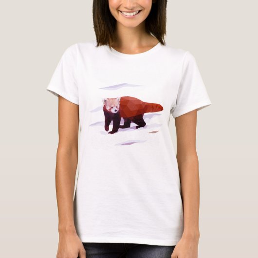 T-shirt polygone Panda rouge pour femmes (Devant)