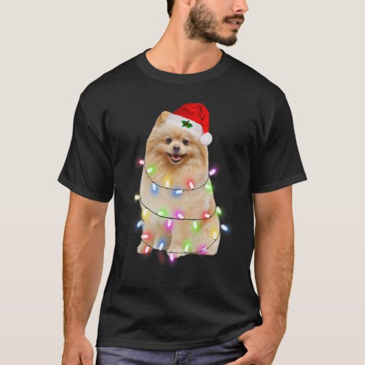 T-shirt Pomeranian dog Santa Christmas Tree Lights Xmas Bo (Devant)