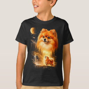 T-shirt Pomeranian hurlant à la lune vintage mystique fait