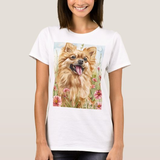 T-shirt Pomeranian Mom Tee – Watercolor (Devant)