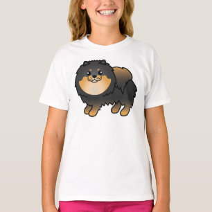 T-shirt Pomeranian noir et feu, Chien de dessin animé mign