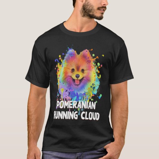 T-shirt Poméranie Courir Chien Nuageux Humour Animaux Pom (Devant)