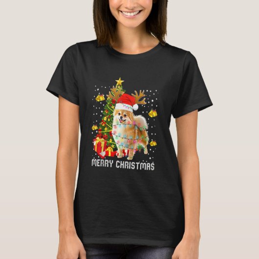 T-shirt Poméranie feux de Noël arbre Père Noël Pajama de N (Devant)