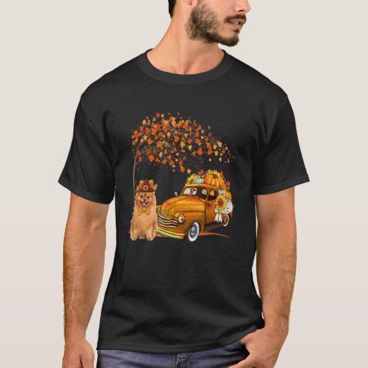 T-shirt Poméranie Portant Casquette Automne Arbre Récupéra (Devant)