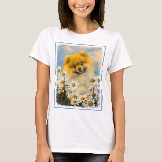 T-shirt Poméranien dans Daisies Peinture - Art Chien origi (Devant)