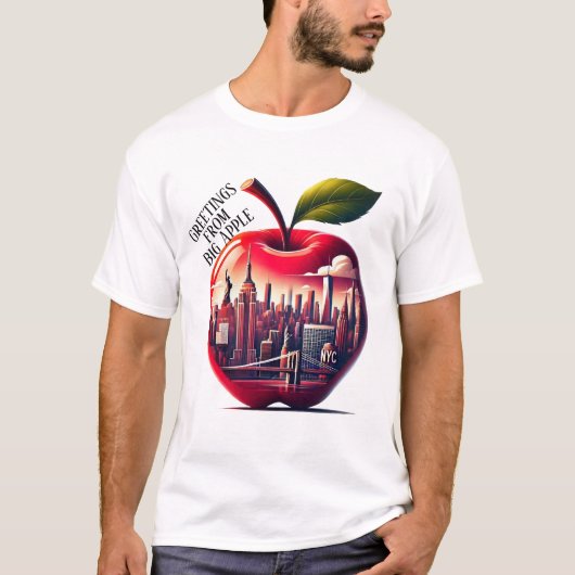 T-shirt Pomme rouge avec New York City Skyline (Devant)