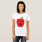 T-shirt Pomme rouge mignon visage Kawaii (Devant entier)