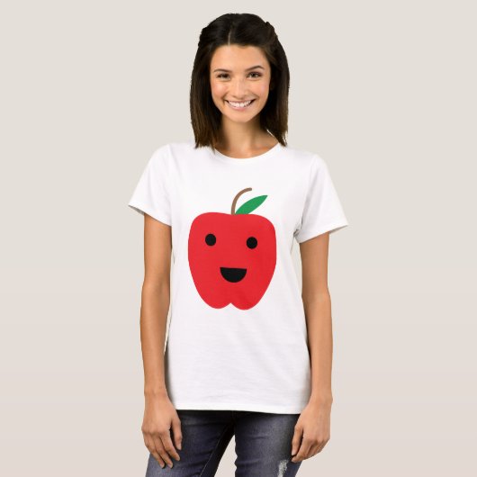 T-shirt Pomme rouge mignon visage Kawaii (Devant entier)